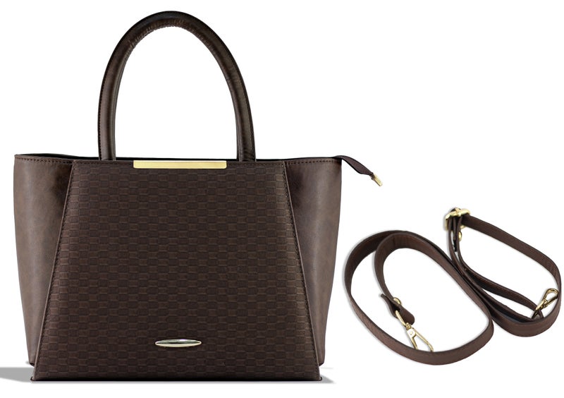 Women’s Shoulder Bag Elegant Textured Satchel with Adjustable Crossbody Strap Spacious Trendy Dusty Tote for Work & Daily Use (Brown) - Image 1